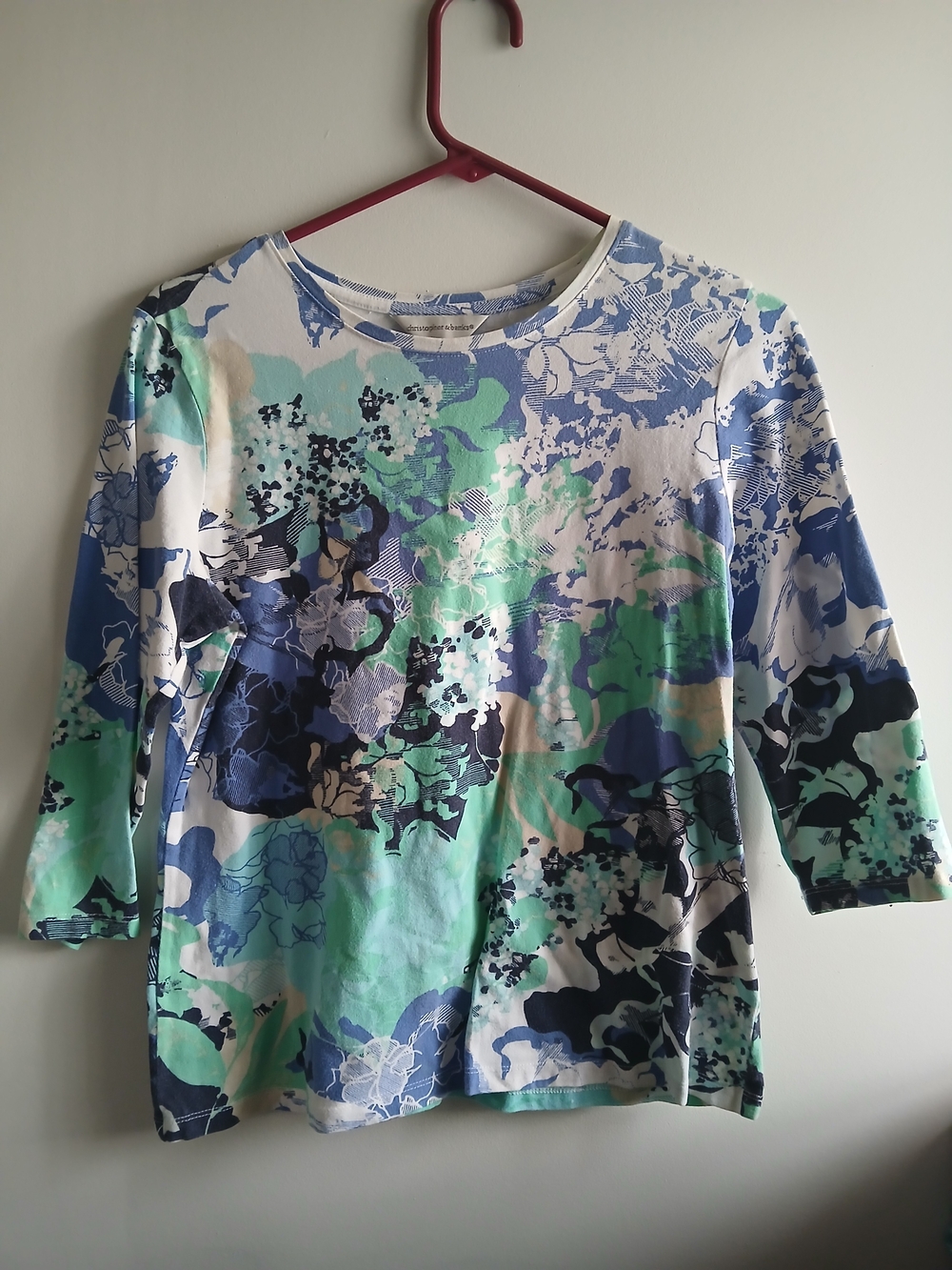Christopher & Banks Blue Green Floral Crewneck Top